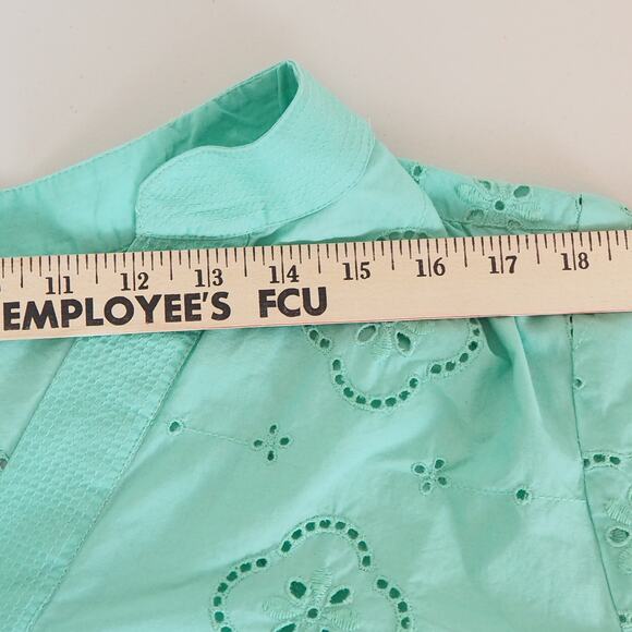 Talbots Floral Embroidered Top Neptune Green Women's Size 2X Plus Blouse - Picture 4 of 9